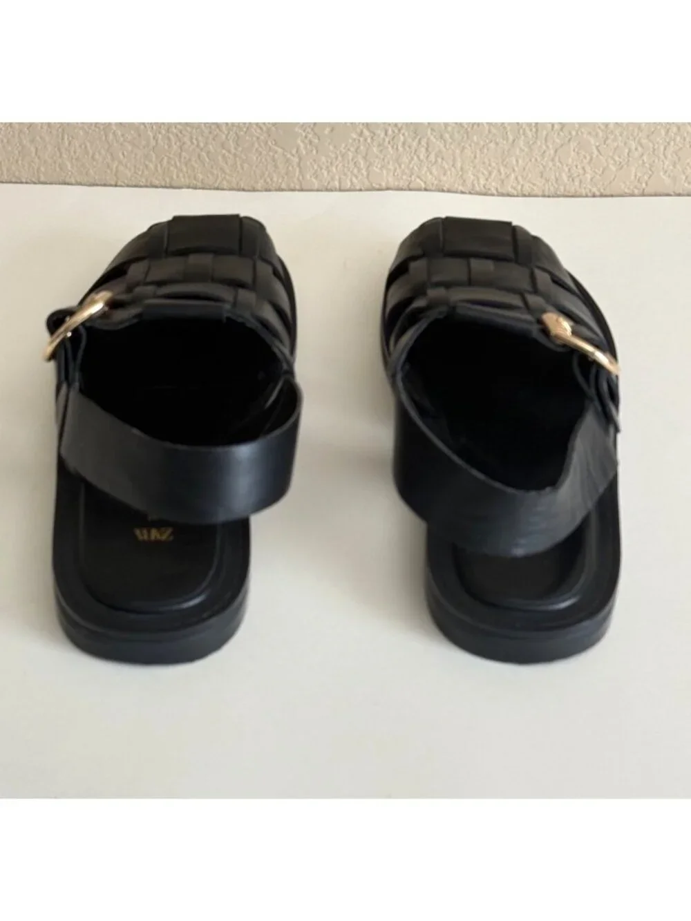 ZARA Women's Woven Leather Fisherman Flat Sandals Black Casual - Picture 5 of 8